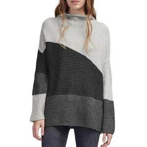 French Connection Wool‎ Blend Modern Color Block Funnel Neck Sweater Size S